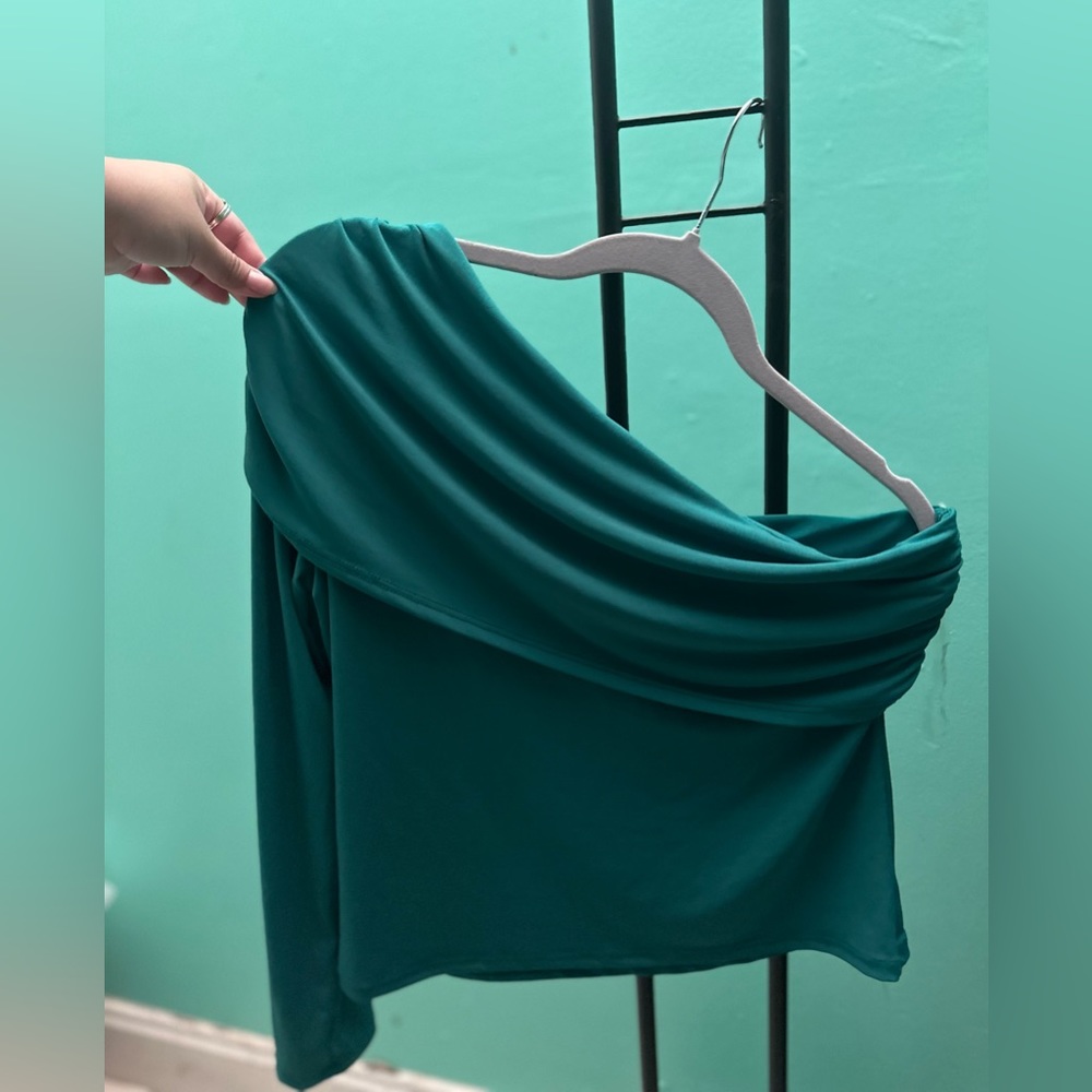 One Shoulder Green Blouse